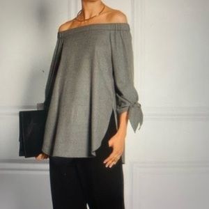 Tibi Grey Off-the-shoulder Tunic